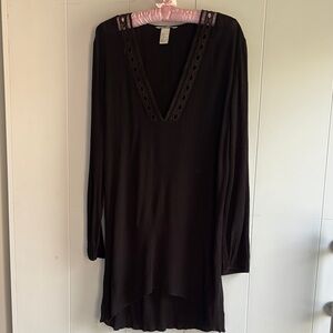 H&M Black Swim Cover Up Dress V-Neck Long Sleeve Size 10